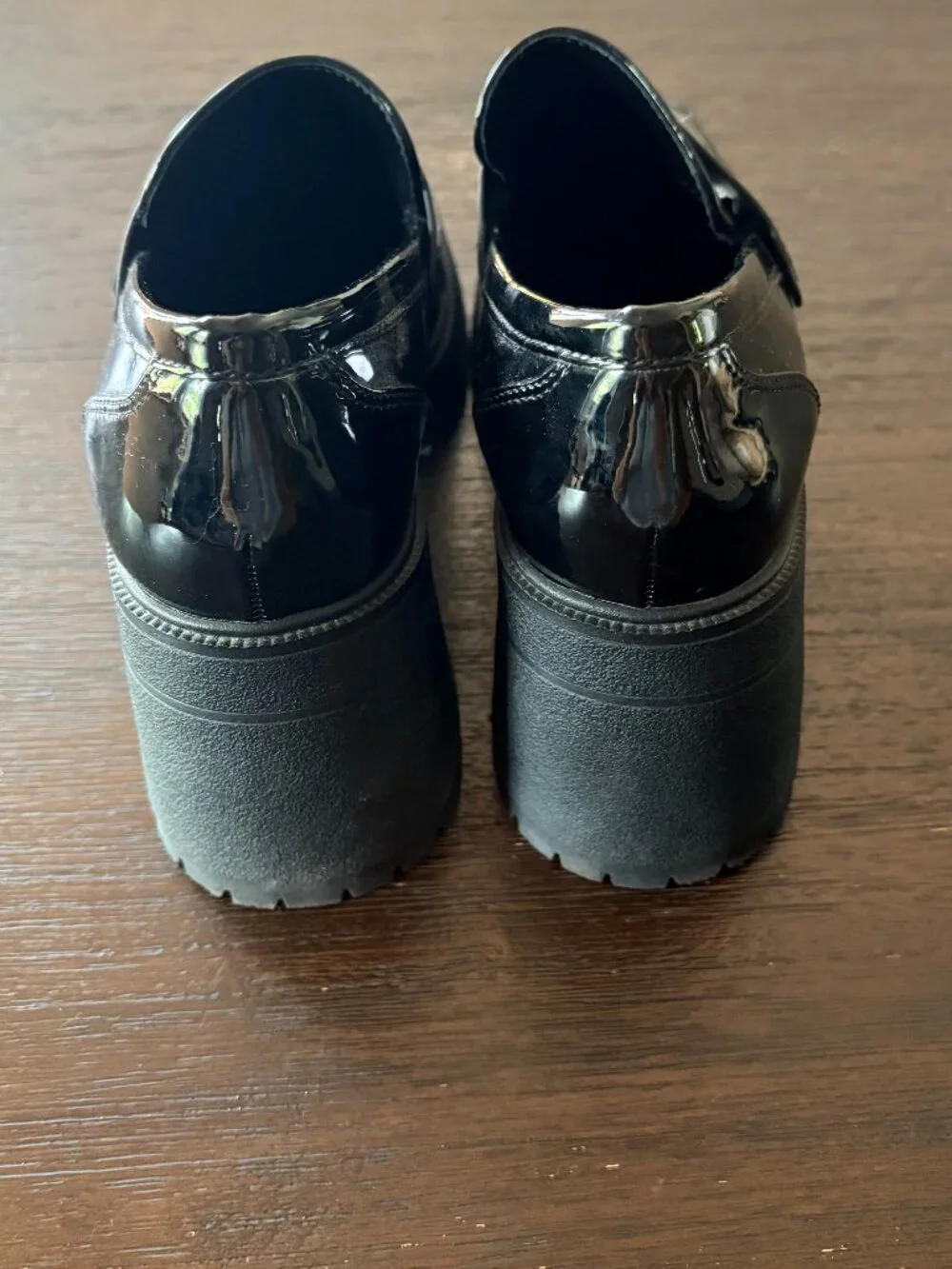 Soda Black Patent Chunky Heel Loafers
